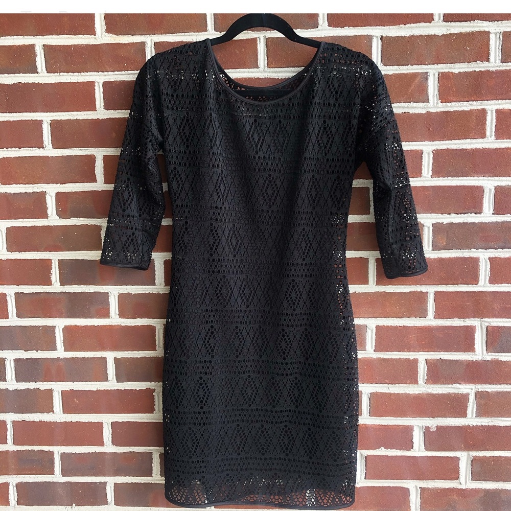 Express Fitted Black 3/4 Sleeve Dress S